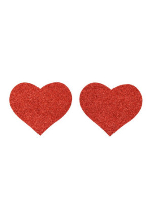 Paire de cache tétons adhésifs coeur pailleté rouge - NP-1049RED
